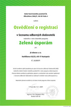 Osvědčení o registraci - Zelená úsporám